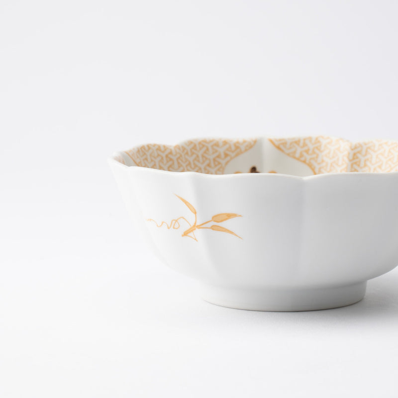 Arita Porcelain Lab Japan Autumn Gold Flower and Bird Kobachi Bowl - MUSUBI KILN - Quality Japanese Tableware and Gift