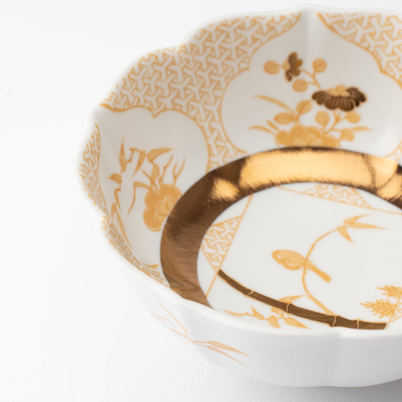 Arita Porcelain Lab Japan Autumn Gold Flower and Bird Kobachi Bowl - MUSUBI KILN - Quality Japanese Tableware and Gift