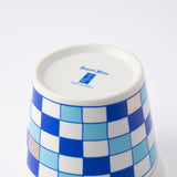 Arita Porcelain Lab Japan Blue Checkered Pattern Sobachoko Cup and Condiment Plate Set - MUSUBI KILN - Handmade Japanese Tableware and Japanese Dinnerware