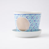 Arita Porcelain Lab Japan Blue Circle Motif Sobachoko Cup and Condiment Plate Set - MUSUBI KILN - Handmade Japanese Tableware and Japanese Dinnerware