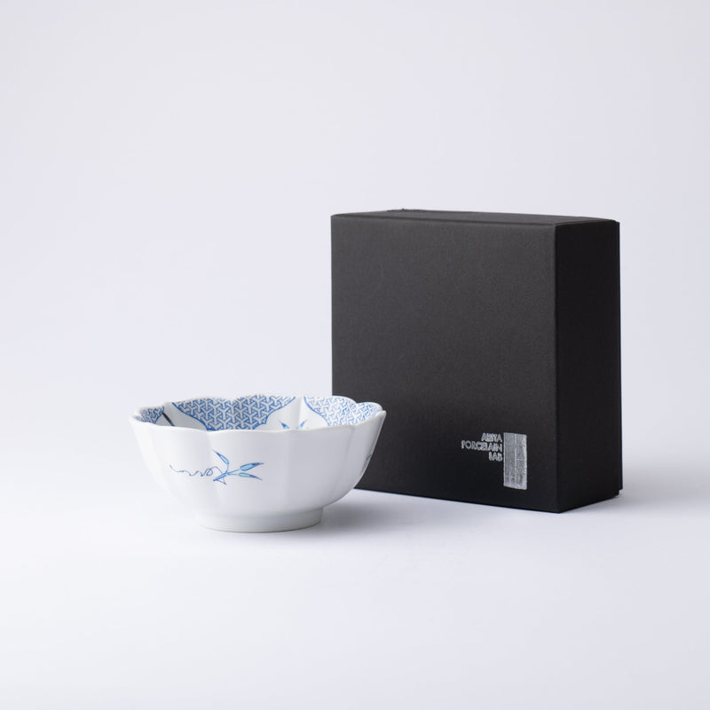 Arita Porcelain Lab Japan Blue Flower and Bird Kobachi Bowl - MUSUBI KILN - Handmade Japanese Tableware and Japanese Dinnerware
