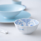Arita Porcelain Lab Japan Blue Flower and Bird Kobachi Bowl - MUSUBI KILN - Handmade Japanese Tableware and Japanese Dinnerware