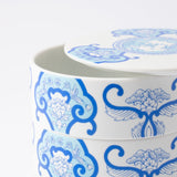 Arita Porcelain Lab Japan Blue Old Imari Floral Pattern Two Tiers Jubako Bento Box - MUSUBI KILN - Handmade Japanese Tableware and Japanese Dinnerware