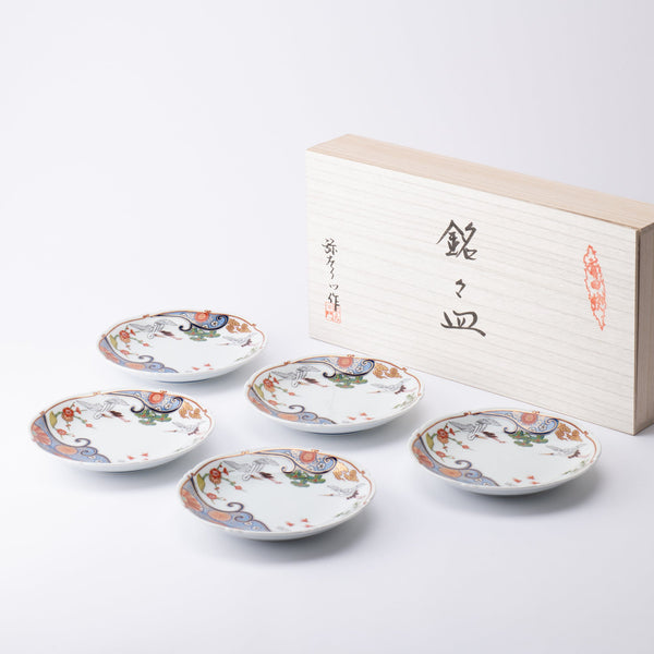 Arita Porcelain Lab Yazaemon Crane and Wave Plate Set