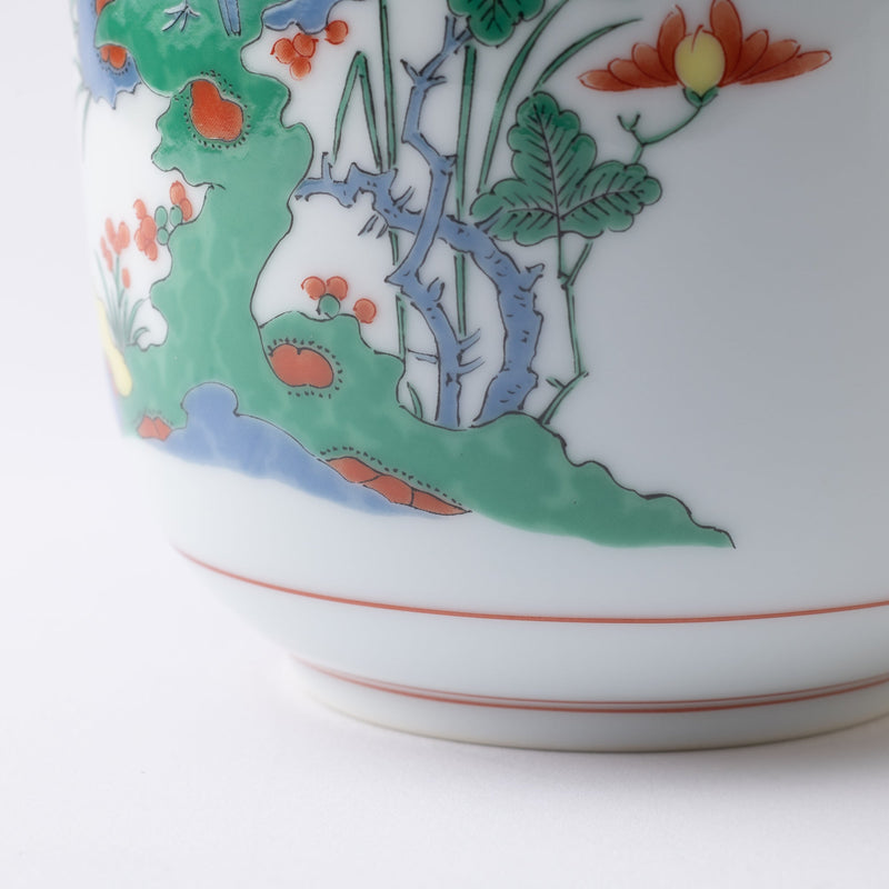 Arita Porcelain Lab Yazaemon Flower Bird Rock Chrysanthemum Flower Vase - MUSUBI KILN - Handmade Japanese Tableware and Japanese Dinnerware