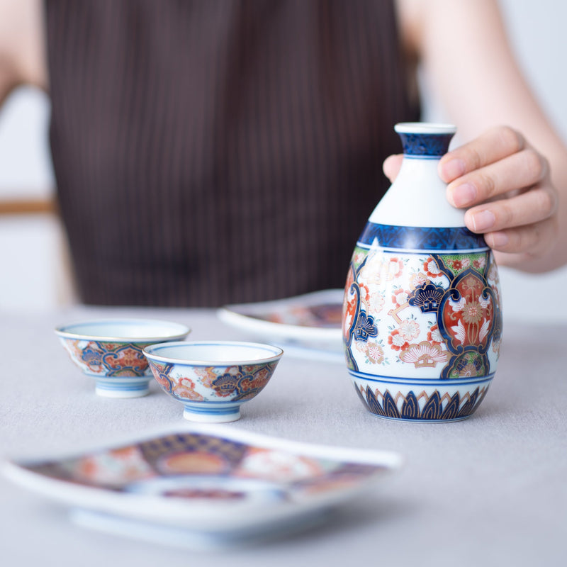 Arita Porcelain Lab Yazaemon "Old Imari" Sakura Sake Set - MUSUBI KILN - Handmade Japanese Tableware and Japanese Dinnerware