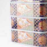 Arita Porcelain Lab Yazaemon Somenishiki "Kotobuki" pattern Three-tier Food Box - MUSUBI KILN - Handmade Japanese Tableware and Japanese Dinnerware