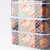 Arita Porcelain Lab Yazaemon Somenishiki "Kotobuki" pattern Three-tier Food Box - MUSUBI KILN - Handmade Japanese Tableware and Japanese Dinnerware