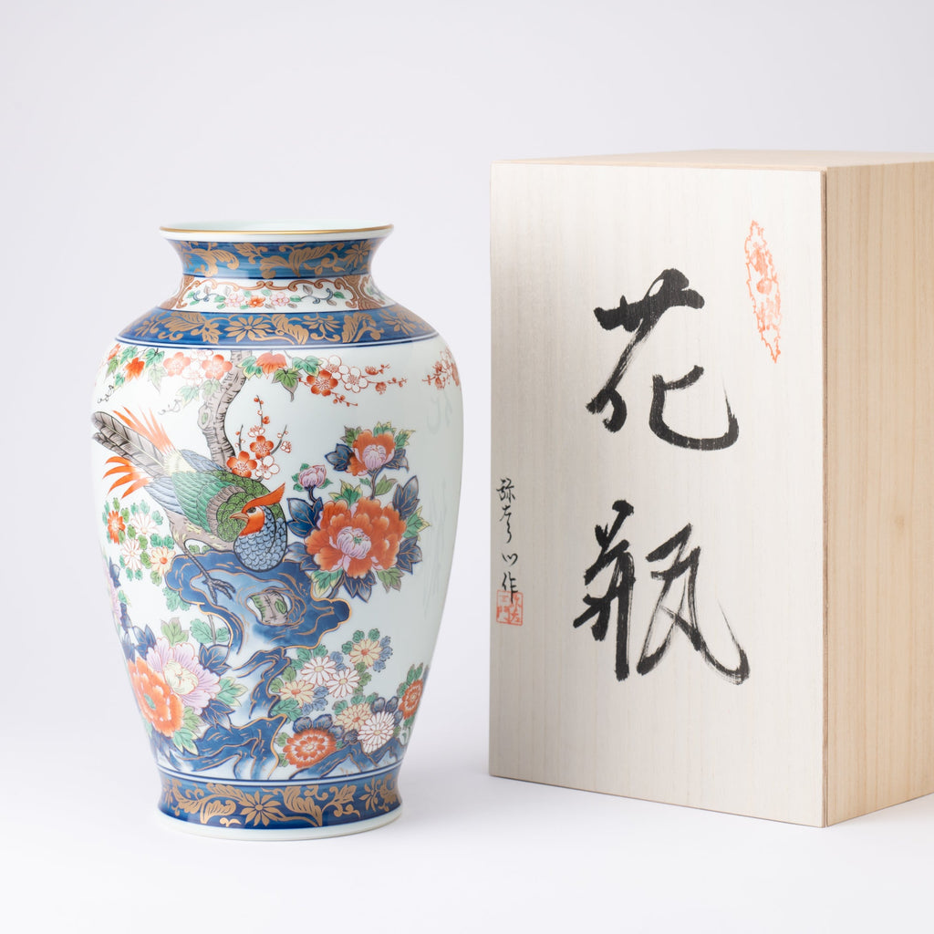 Moriyama-style Japanese Vase Hand Painted Flower Ceramic Pottery Vessel  5.5 T