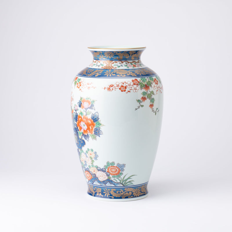 Arita Porcelain Lab Yazaemon "Somenishiki" Rock Flower Bird Flower Vase - MUSUBI KILN - Handmade Japanese Tableware and Japanese Dinnerware