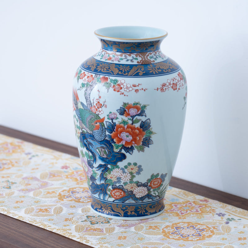Arita Porcelain Lab Yazaemon "Somenishiki" Rock Flower Bird Flower Vase - MUSUBI KILN - Quality Japanese Tableware and Gift