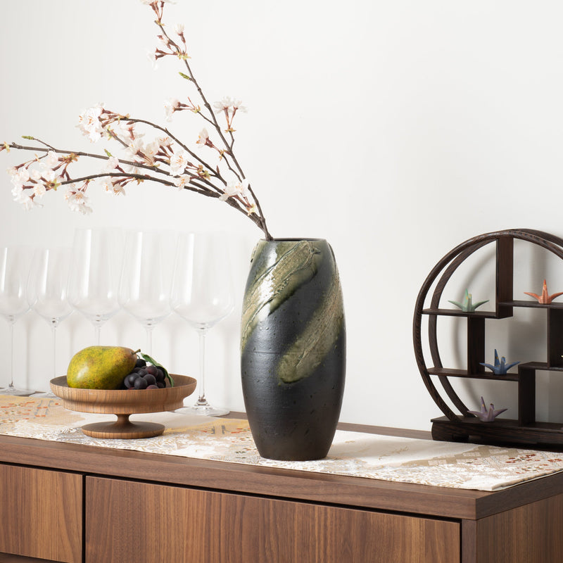 Ash Glaze Shigaraki Ware Flower Vase - MUSUBI KILN - Handmade Japanese Tableware and Japanese Dinnerware