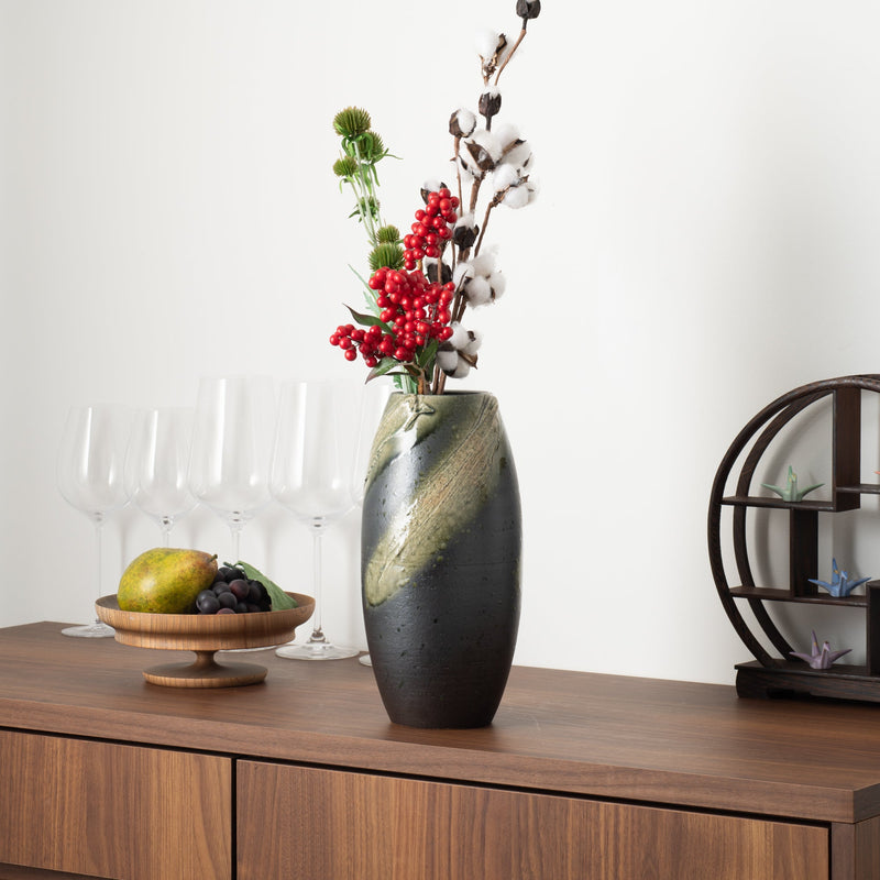 Ash Glaze Shigaraki Ware Flower Vase - MUSUBI KILN - Handmade Japanese Tableware and Japanese Dinnerware