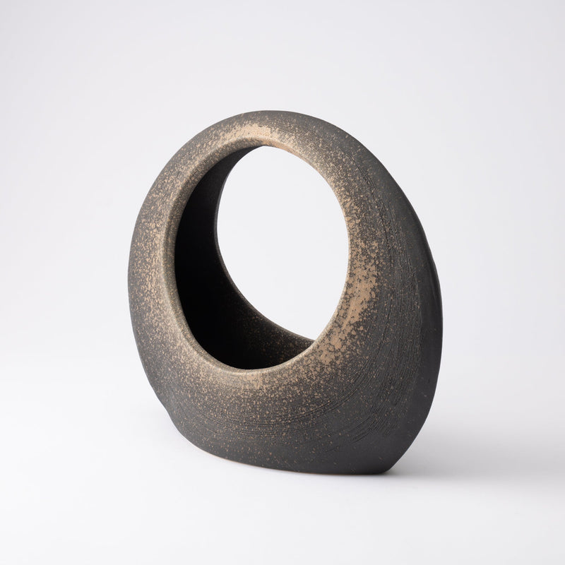 Ash Ring Shigaraki Ware Ikebana Flower Vase - MUSUBI KILN - Handmade Japanese Tableware and Japanese Dinnerware