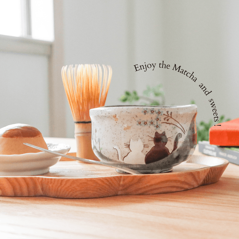 Atelier Yu Cats In Sunny Spot Kutani Matcha Bowl Chawan - MUSUBI KILN - Handmade Japanese Tableware and Japanese Dinnerware