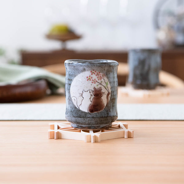 Atelier Yu Cats In Sunny Spot Kutani Teacup Pair - MUSUBI KILN - Handmade Japanese Tableware and Japanese Dinnerware