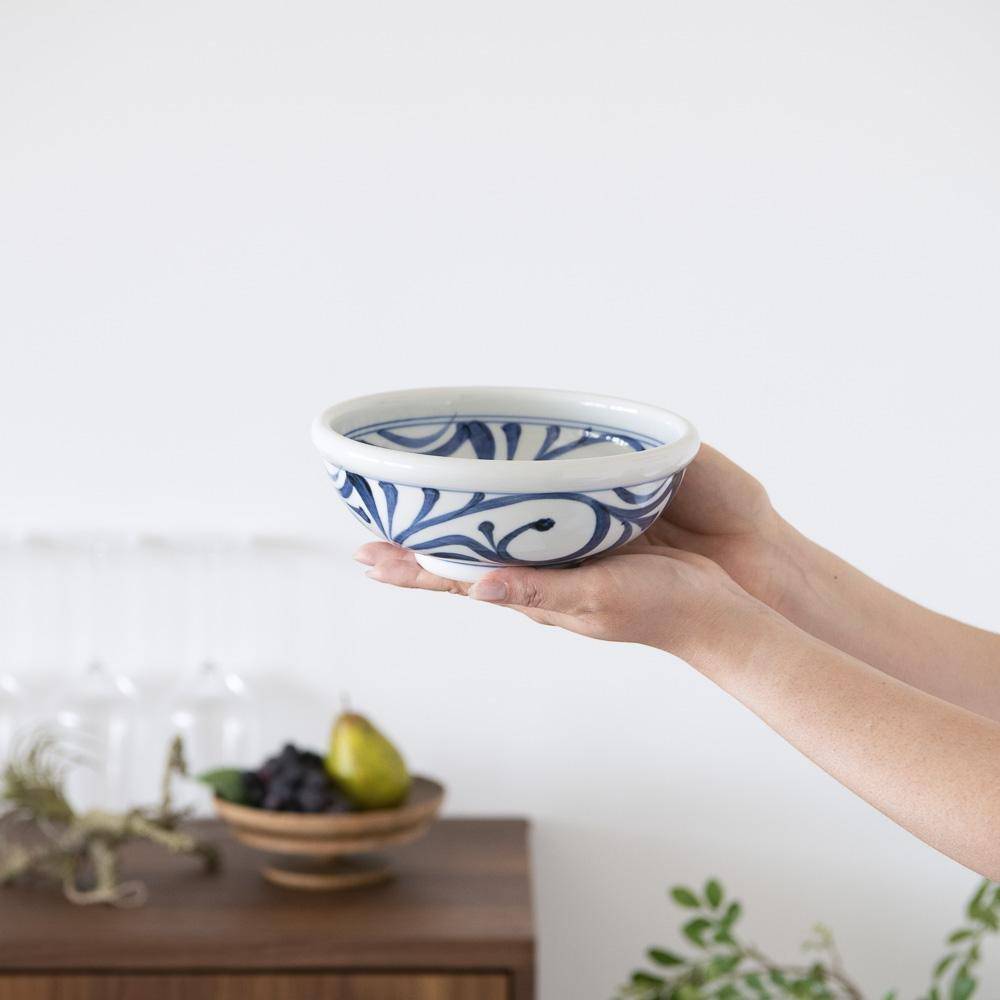 Baizan Kiln Arabesque Tobe Bowl 7.4in - MUSUBI KILN - Handmade Japanese Tableware and Japanese Dinnerware