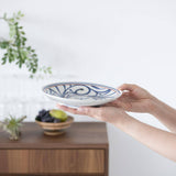 Baizan Kiln Red Line Arabesque Tobe Round Plate L - MUSUBI KILN - Handmade Japanese Tableware and Japanese Dinnerware