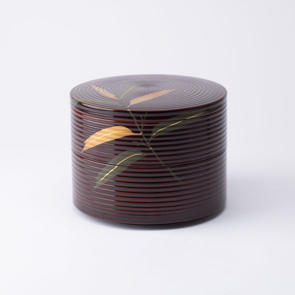 Bamboo Grass Maki-e Yamanaka Lacquerware Two Tiers Round Jubako Bento Box - MUSUBI KILN - Quality Japanese Tableware and Gift