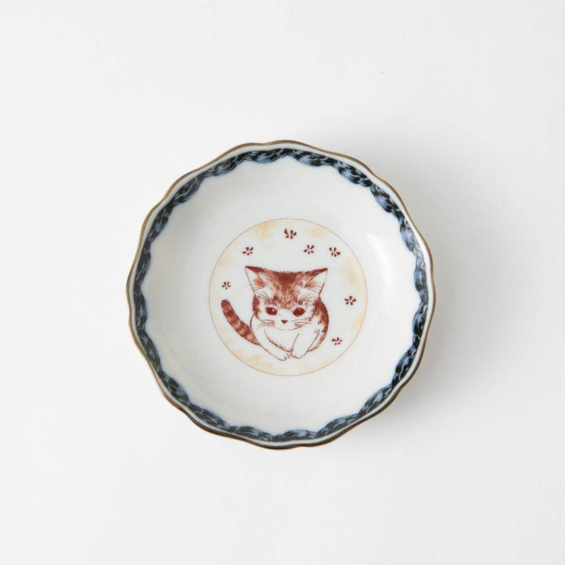 Bizan Kiln Akae Small Cat Kutani Deep Sauce Plate Set - MUSUBI KILN - Handmade Japanese Tableware and Japanese Dinnerware