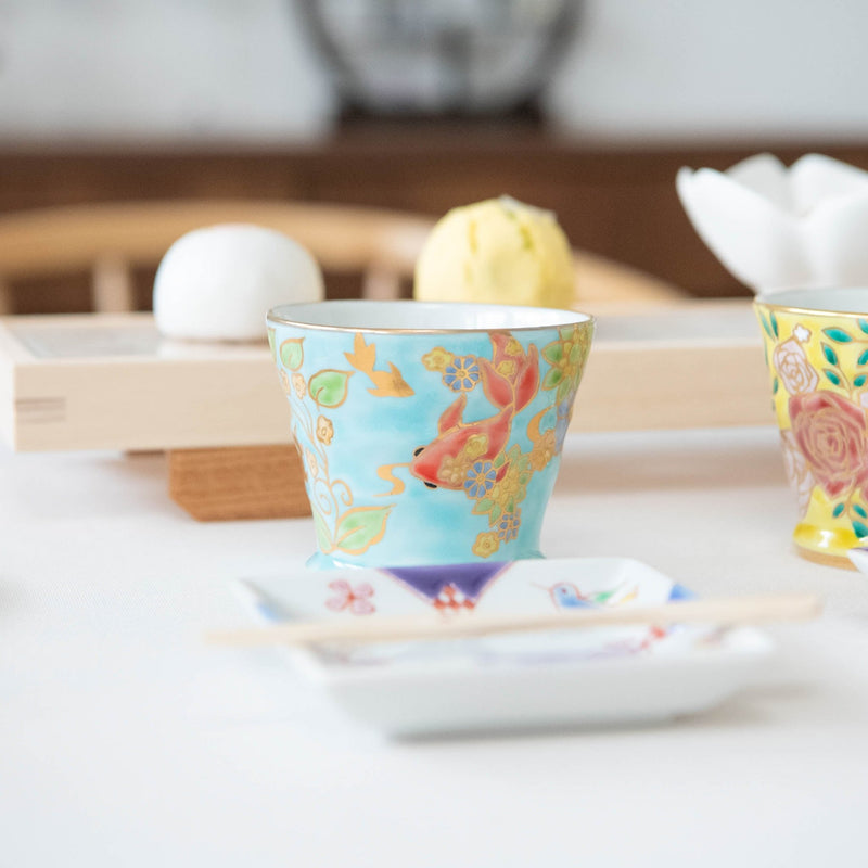 Bizan Kiln Goldfish Kutani Teacup - MUSUBI KILN - Handmade Japanese Tableware and Japanese Dinnerware