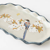 Bizan Kiln Sakura and Bird Kutani Oval Plate Set - MUSUBI KILN - Handmade Japanese Tableware and Japanese Dinnerware