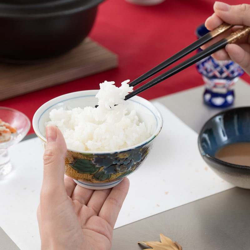 Bizan Kiln Yoshidaya Peony Kutani Rice Bowl Pair - MUSUBI KILN - Quality Japanese Tableware and Gift