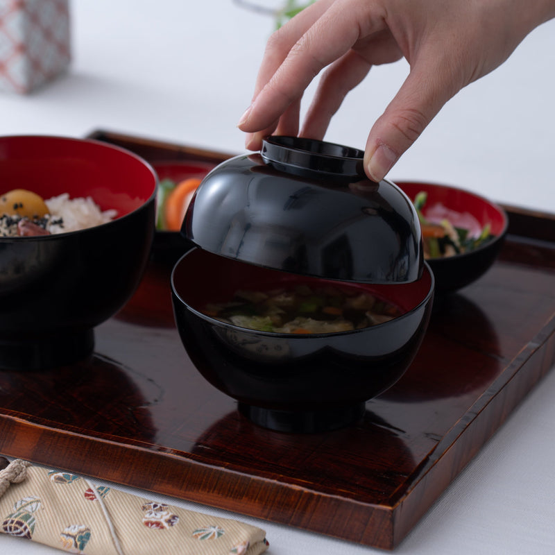 Black and Red Lacquer Yamanaka Lacquerware Oryoki Bowl Set
