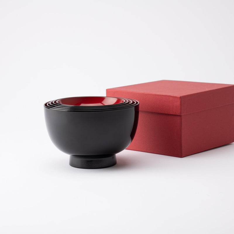 Black and Red Lacquer Yamanaka Lacquerware Oryoki Bowl Set