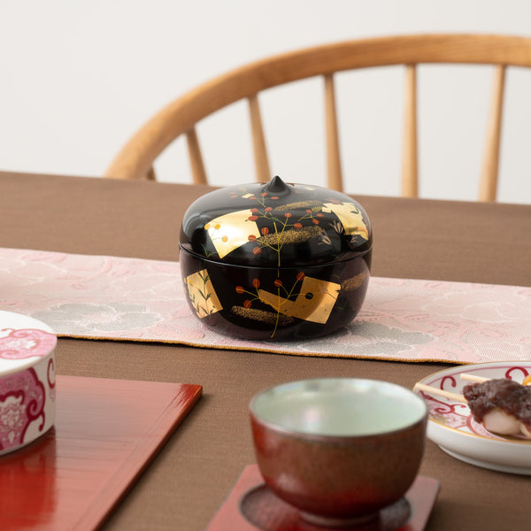 Black Autumn Flowers Yamanaka Lacquerware Candy Box - MUSUBI KILN - Handmade Japanese Tableware and Japanese Dinnerware