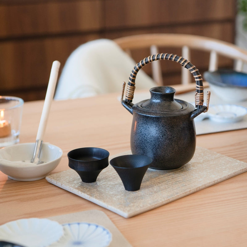 Black Crystal Graze Mino Ware Sake Warmer - MUSUBI KILN - Handmade Japanese Tableware and Japanese Dinnerware