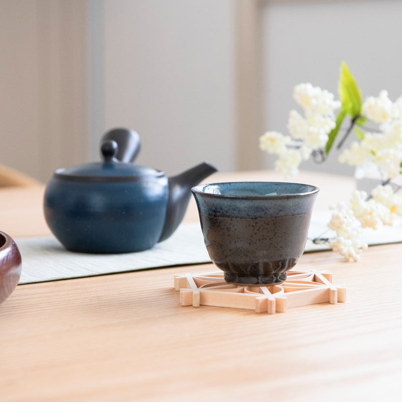 Black Crystal Mino Ware Japanese Teacup - MUSUBI KILN - Handmade Japanese Tableware and Japanese Dinnerware