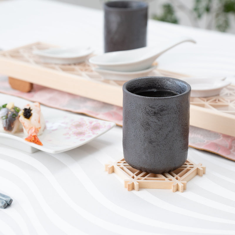 Black Nunome Mino Ware Japanese Teacup - MUSUBI KILN - Handmade Japanese Tableware and Japanese Dinnerware