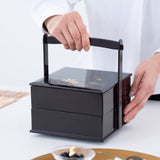 Black Running Water Echizen Lacquerware Two Tiers Jubako Bento Box with Handle - MUSUBI KILN - Quality Japanese Tableware and Gift