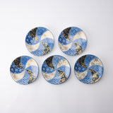 Blue Clematis Kutani Round Plate Set - MUSUBI KILN - Handmade Japanese Tableware and Japanese Dinnerware