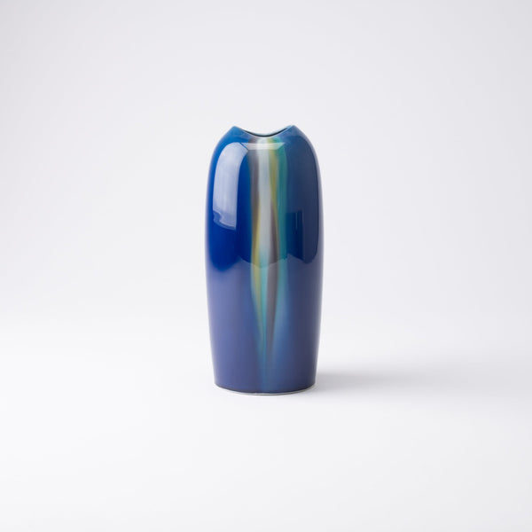 Blue Glaze Kutani Japanese Flower Vase 19cm(7.5in) - MUSUBI KILN - Handmade Japanese Tableware and Japanese Dinnerware