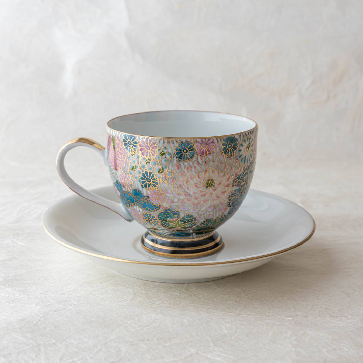 Blue Hanazume Kutani Cup and Saucer - MUSUBI KILN - Handmade Japanese Tableware and Japanese Dinnerware