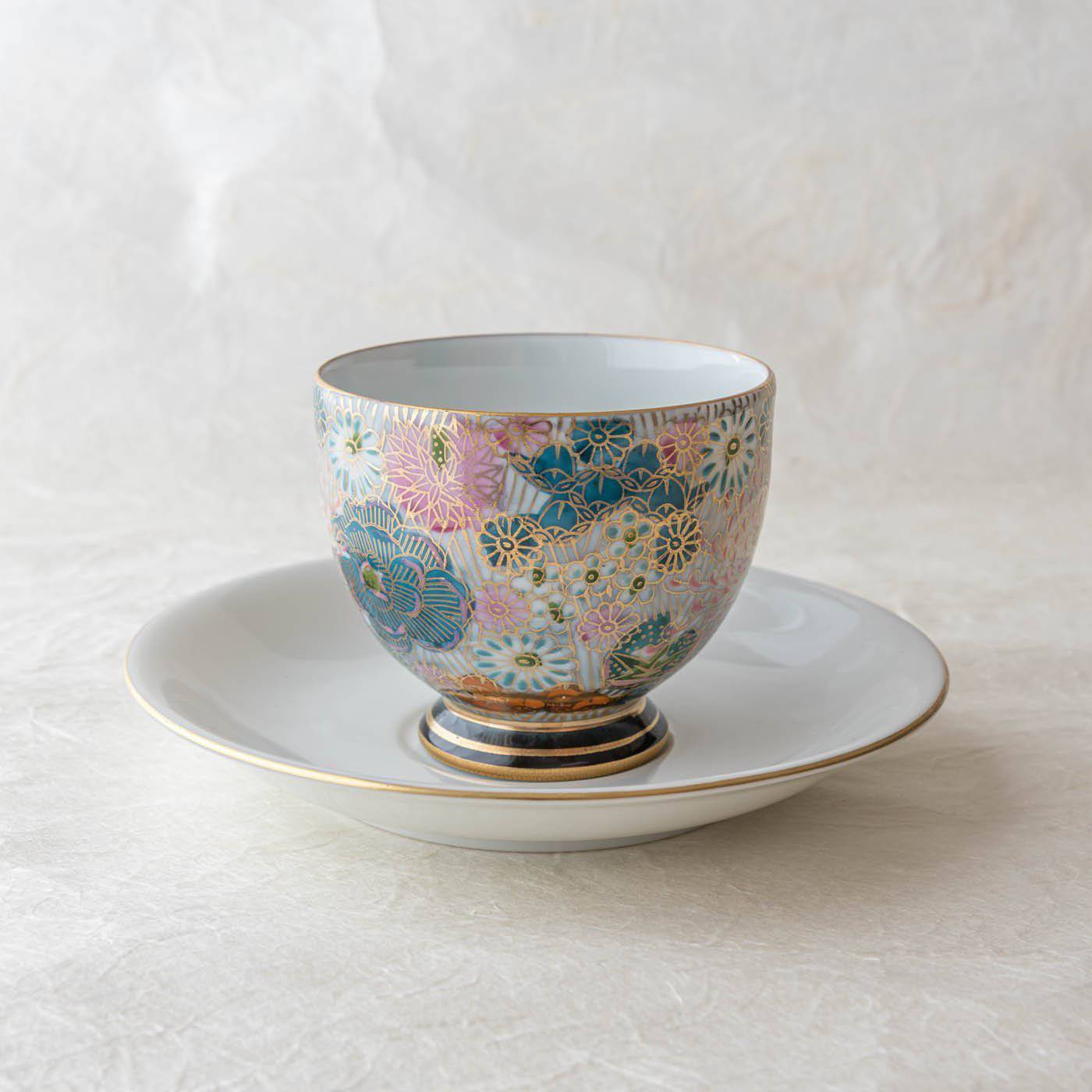 Blue Hanazume Kutani Cup and Saucer - MUSUBI KILN - Handmade Japanese Tableware and Japanese Dinnerware