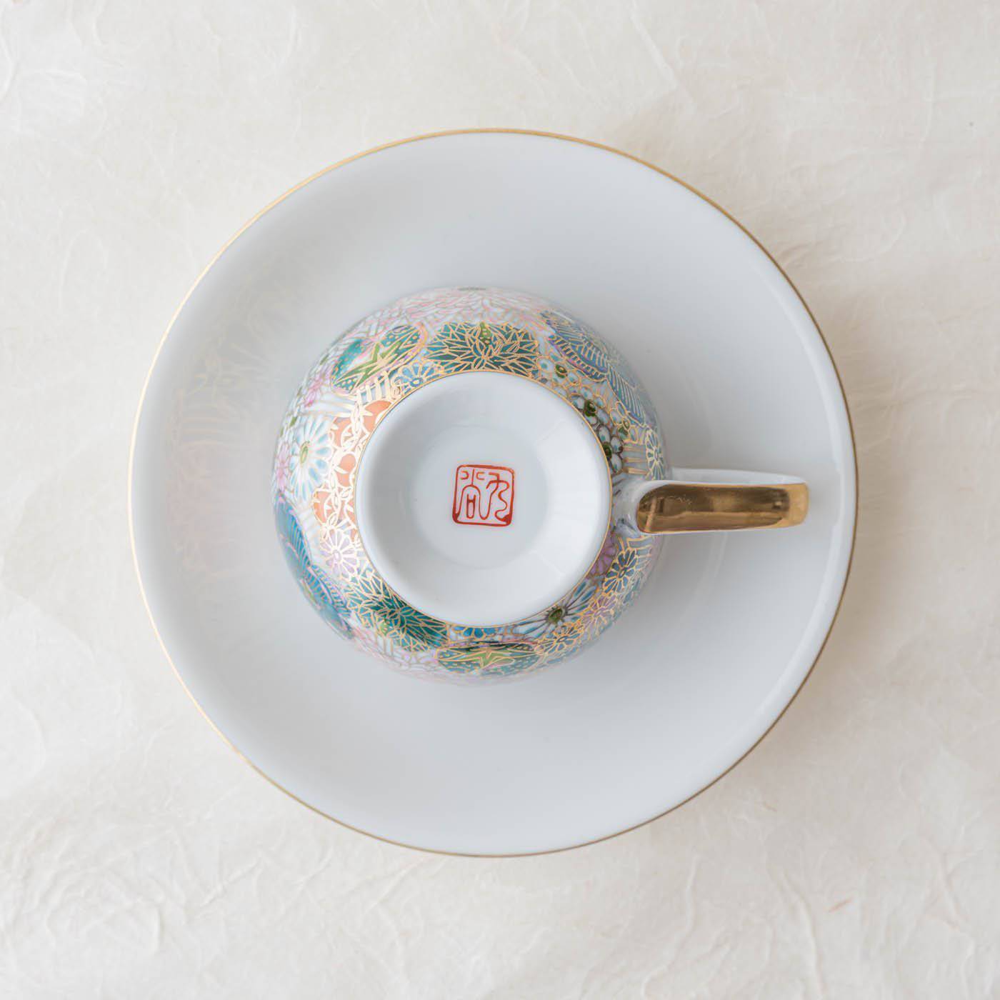 Blue Hanazume Kutani Cup and Saucer - MUSUBI KILN - Handmade Japanese Tableware and Japanese Dinnerware