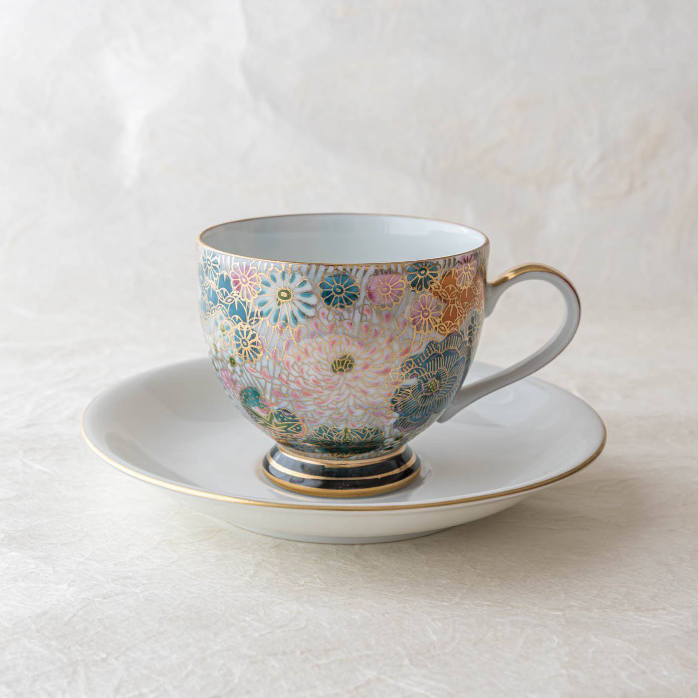 Blue Hanazume Kutani Cup and Saucer - MUSUBI KILN - Handmade Japanese Tableware and Japanese Dinnerware