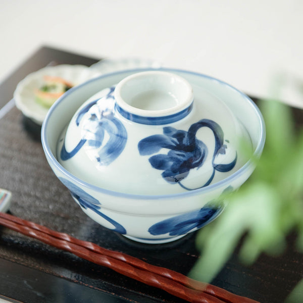 Blue Turnip Mino Ware Donburi Rice Bowl with Lid S - MUSUBI KILN - Handmade Japanese Tableware and Japanese Dinnerware