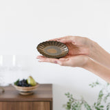 Bronze Chrysanthemum Hasami Oval Sauce Plate - MUSUBI KILN - Handmade Japanese Tableware and Japanese Dinnerware