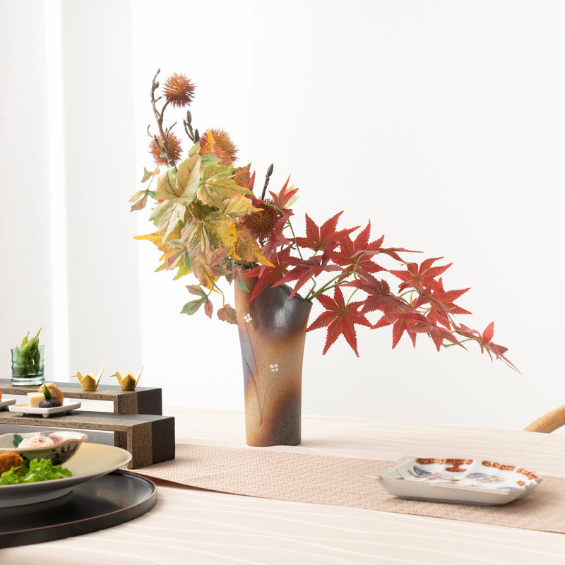 Brown Unglazed Shigaraki Ware Flower Vase - MUSUBI KILN - Handmade Japanese Tableware and Japanese Dinnerware