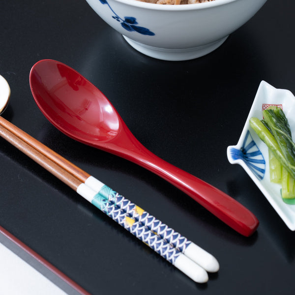Brush Painting Yamanaka Lacquer Ramen Spoon - MUSUBI KILN - Handmade Japanese Tableware and Japanese Dinnerware