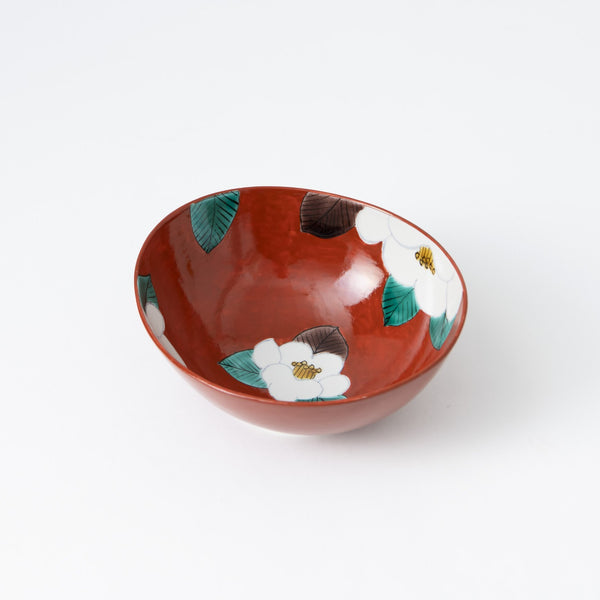 Camellia on Vermilion Kutani Bowl - MUSUBI KILN - Handmade Japanese Tableware and Japanese Dinnerware