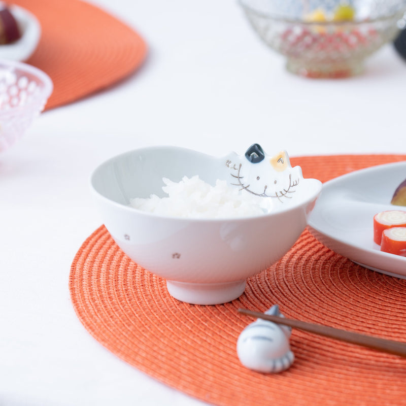 Cat Hasami Wave Japanese Rice Bowl S - MUSUBI KILN - Quality Japanese Tableware and Gift