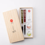 Cherry Blossoms Wakasa Lacquerware Chopsticks L23cm(9in)/L21cm(8.3in) and Apple Chopstick rests Pair - MUSUBI KILN - Quality Japanese Tableware and Gift