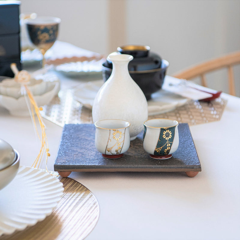 Chibu Wave with Gold Kutani Guinomi Sake Cup - MUSUBI KILN - Handmade Japanese Tableware and Japanese Dinnerware