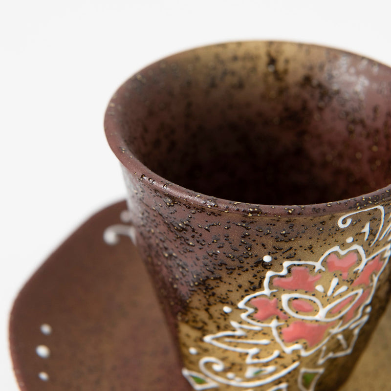 Flower Kutani Cup and Saucer Pair - MUSUBI KILN - Handmade Japanese Tableware and Japanese Dinnerware