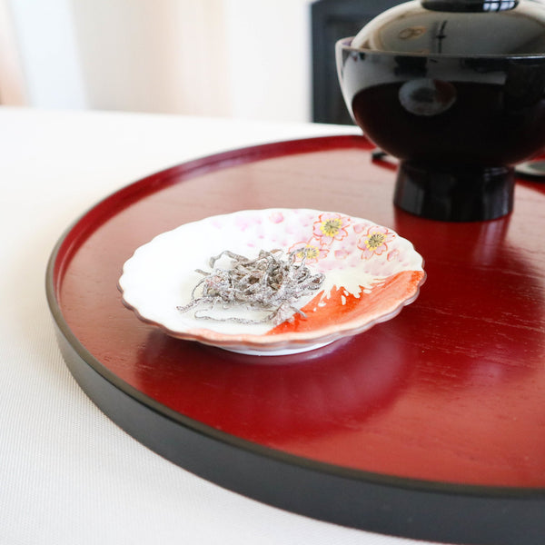 Fuji and Sakura Kutani Sauce Plate - MUSUBI KILN - Handmade Japanese Tableware and Japanese Dinnerware